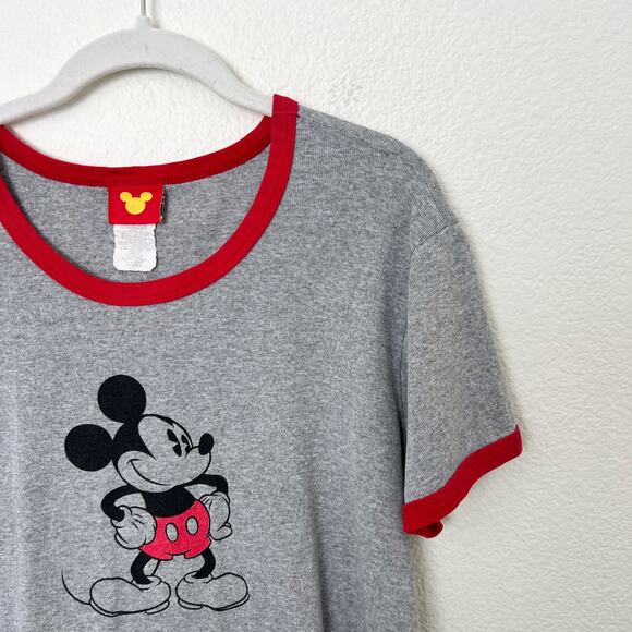 [Vintage] Y2K Disney Mickey Mouse Ringer Tee Short Sleeve Crop Crew Neck Sz XL - Picture 6 of 10